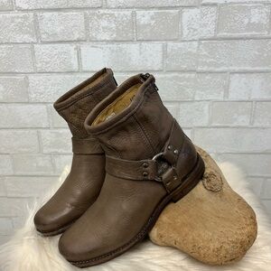 Frye Philip Harness Brown Leather Booties Size 6 1/2B